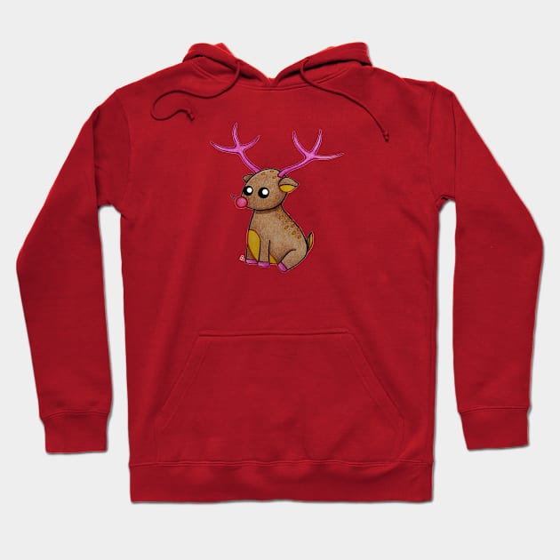 Cute Little Reindeer - A Red Nosed Christmas Reindeer with a Heart Hoodie by Elinaana